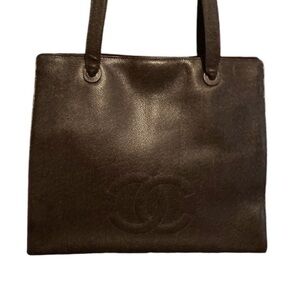 Chanel HUGE super sized vintage brown caviar leather RARE cc tote bag purse